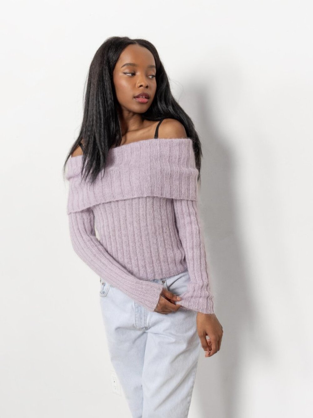 LILAC MOHAIR Off The SHOULDER Sweater Vintage Purple Spring Summer Limited /